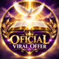 Logotipo Oficial Viral Offer com Bíblia aberta, pomba branca e luz dourada.